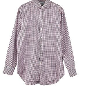 Charles Tyrwhitt Men's Red White Blue Gingham Button Up Shirt 16/36 100% Cotton